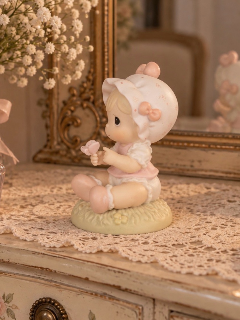 Precious Moments Pastel Pink and Cream Baby Figurine